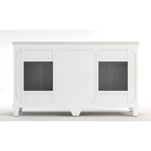 Kenston 60 In White Artificial Marble Vanity Top With Double Basin And Backsplash Wf6985 The Home Depot Kenston 60 In White Artificial Marble, Kenston 60 White Double Sink Vanity With Backsplash
