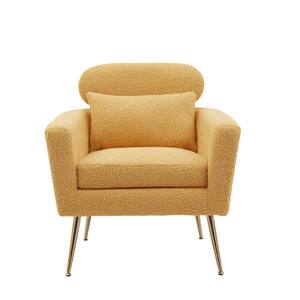 29.5" W Yellow Modern Chenille Upholstery Chair Armchair Upholstered with Gold Metal Legs and Throw Pillow