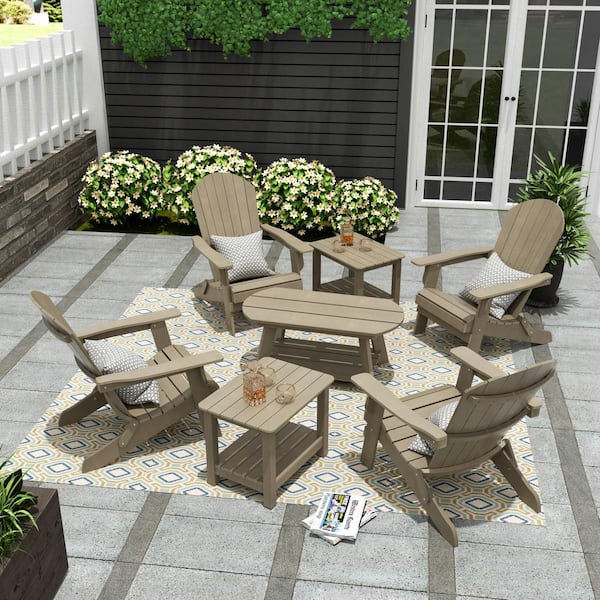 WESTIN OUTDOOR Vineyard 7-Piece Taupe Outdoor Plastic Adirondack Patio Conversation Set