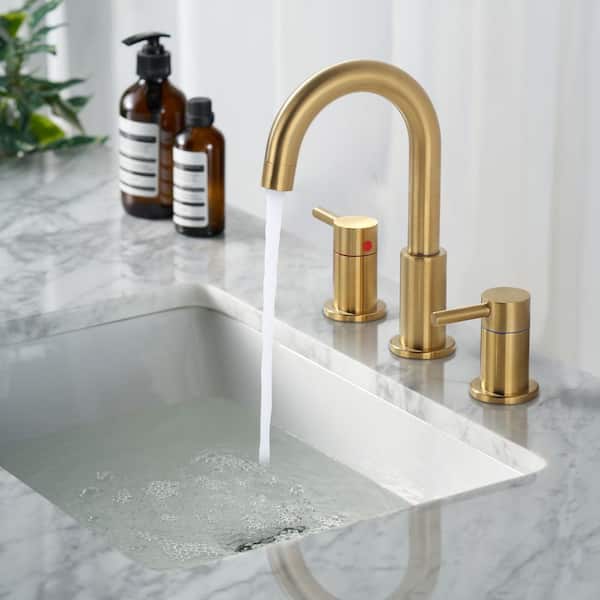 8 in. Widespread Double Handle Bathroom Faucet with Pop-Up Drain in Brushed Gold