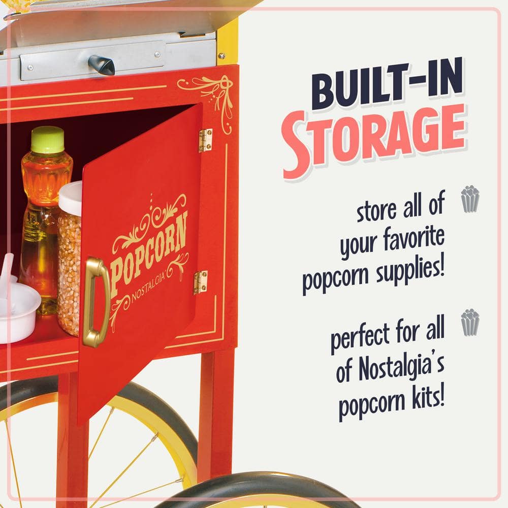 Vintage Red and Gold Hot Oil Popcorn Machine with Cart