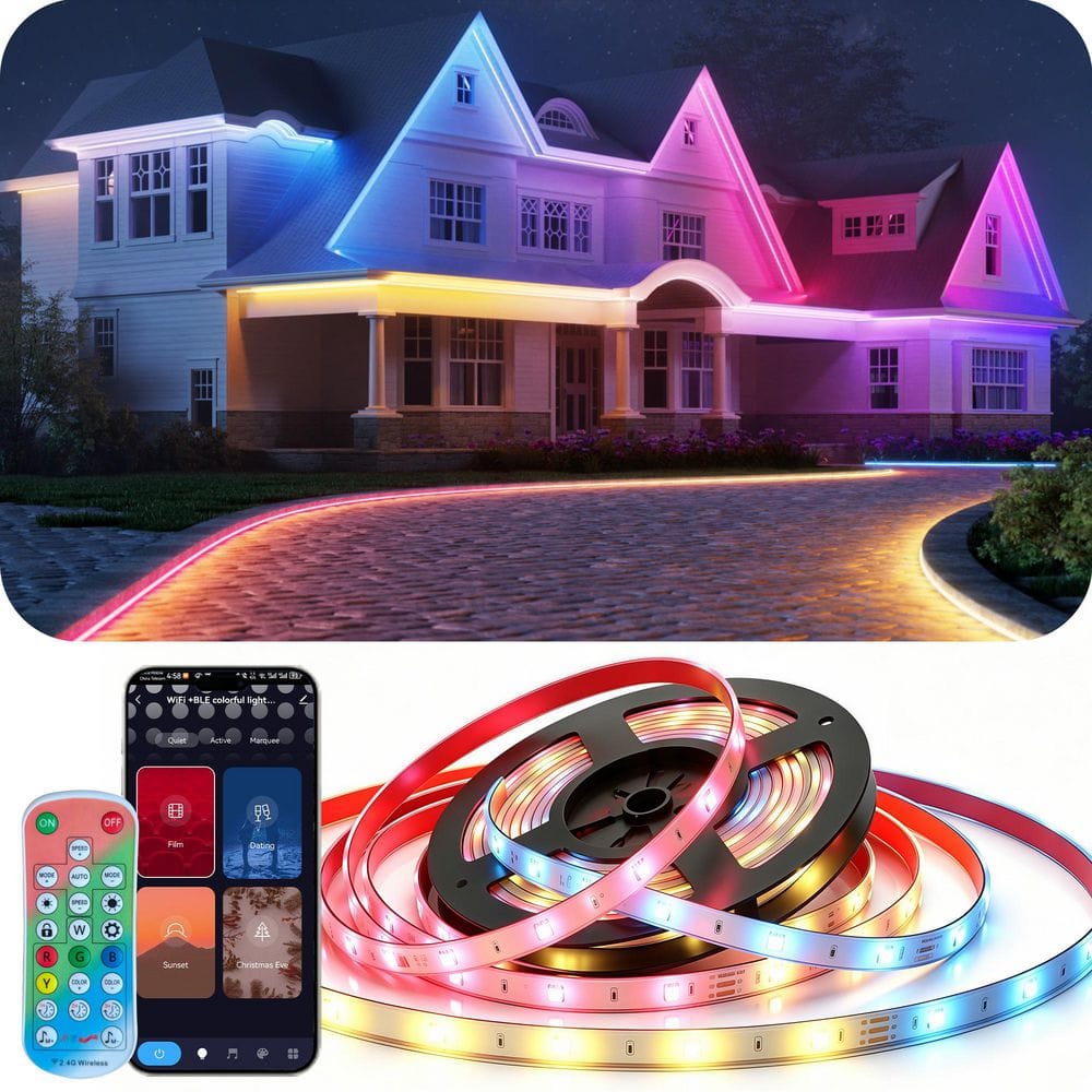 DeckTok 65 ft. Smart RGBW Color Changing Bluetooth Plug-In Outdoor Integrated LED Strip Light Fixture Control with App/Remote