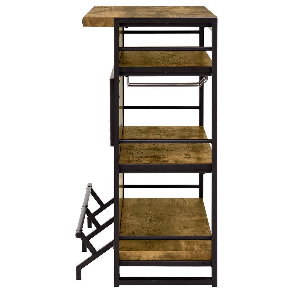 Angled side view of the antique nutmeg bar unit.