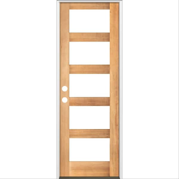 Krosswood Doors 36 in. x 96 in. Modern Hemlock Right-Hand/Inswing 5-Lite Clear Glass Clear Stain Wood Prehung Front Door