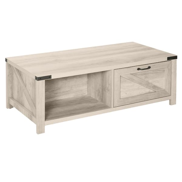 HOMCOM Industrial 46 in. Length Oak Rectangle Particle Board Coffee Table with 1-Drawer