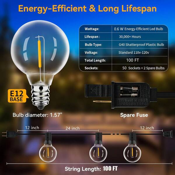 thumbnail image 2 of Connectable Patio Lights 55FT Outdoor String Lights With 27 Shatterproof LED Edison Bulbs - Dimmable Patio Lights With 2 Spares Edison Bulb Lights 2 of 10