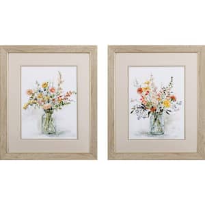 22 in. X 19 in. Colorful Bouquets Watercolor Wooden Wall Art (Set of 2)