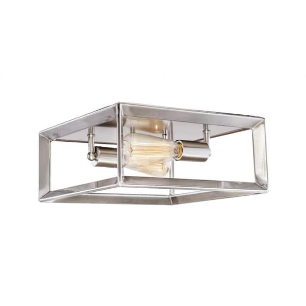 Decor Therapy Lane 12 in. 2 -Light Brushed Nickel Flush Mount Light