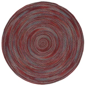 Braided Blue Rust 6 ft. x 6 ft. Striped Round Area Rug