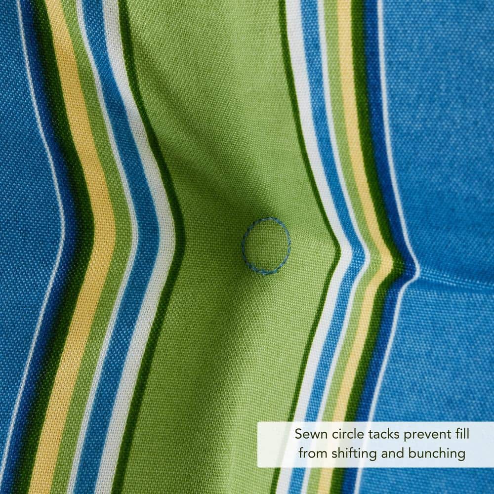 Cayman Stripe Blue and Green Outdoor Tufted Chair Cushion