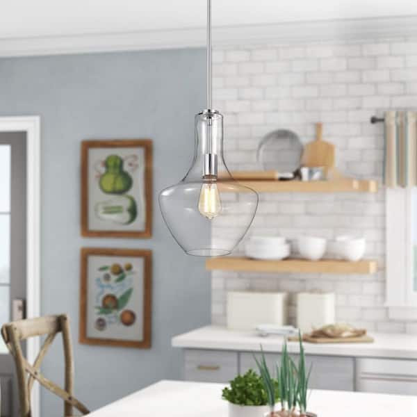 Edvivi 1-Light Modern Chrome 10 in. Pendant Light with Clear Glass Shade