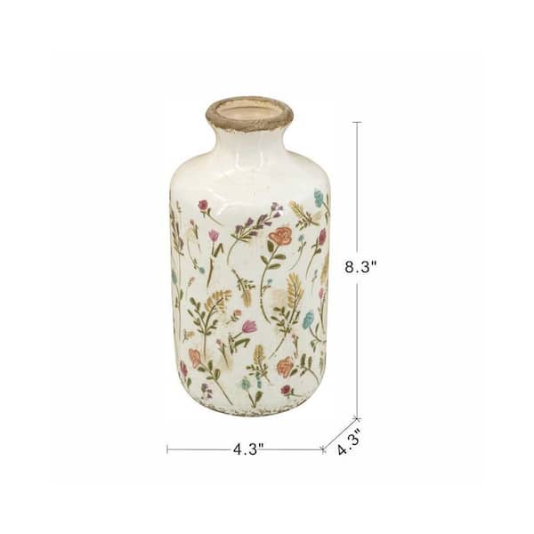 8 in. Ceramic Multicolor Cylinder Vase with Multi-Colored Floral