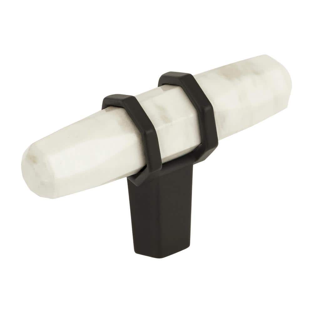 Carrione 2-1/2 in. (64mm) Modern Marble White/Black Bronze Bar Cabinet Knob