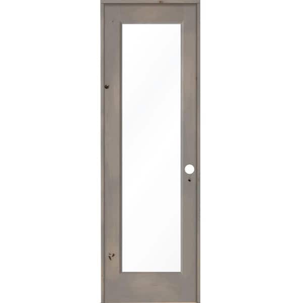 Krosswood Doors 28 in. x 96 in. Rustic Knotty Alder Left-Hand Full-Lite Clear Glass Grey Stain Solid Wood Single Prehung Interior Door
