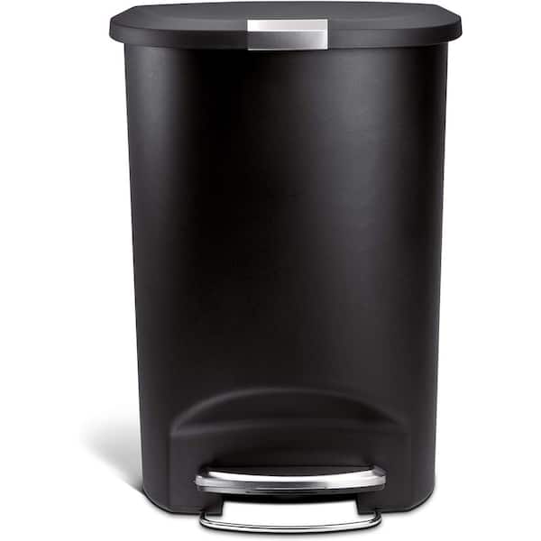 13 Gallon Semi-Round Step Kitchen Trash Can, Black Plastic with Soft-Close Locking Lid