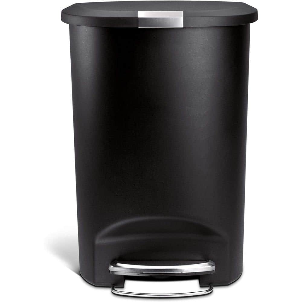 Black Plastic Semi-Round Step Trash Can with Steel Pedal