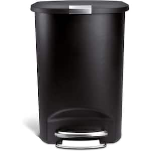 13 Gal. Semi-Round Step Trash Can with Soft-Close Locking Lid, Black Plastic