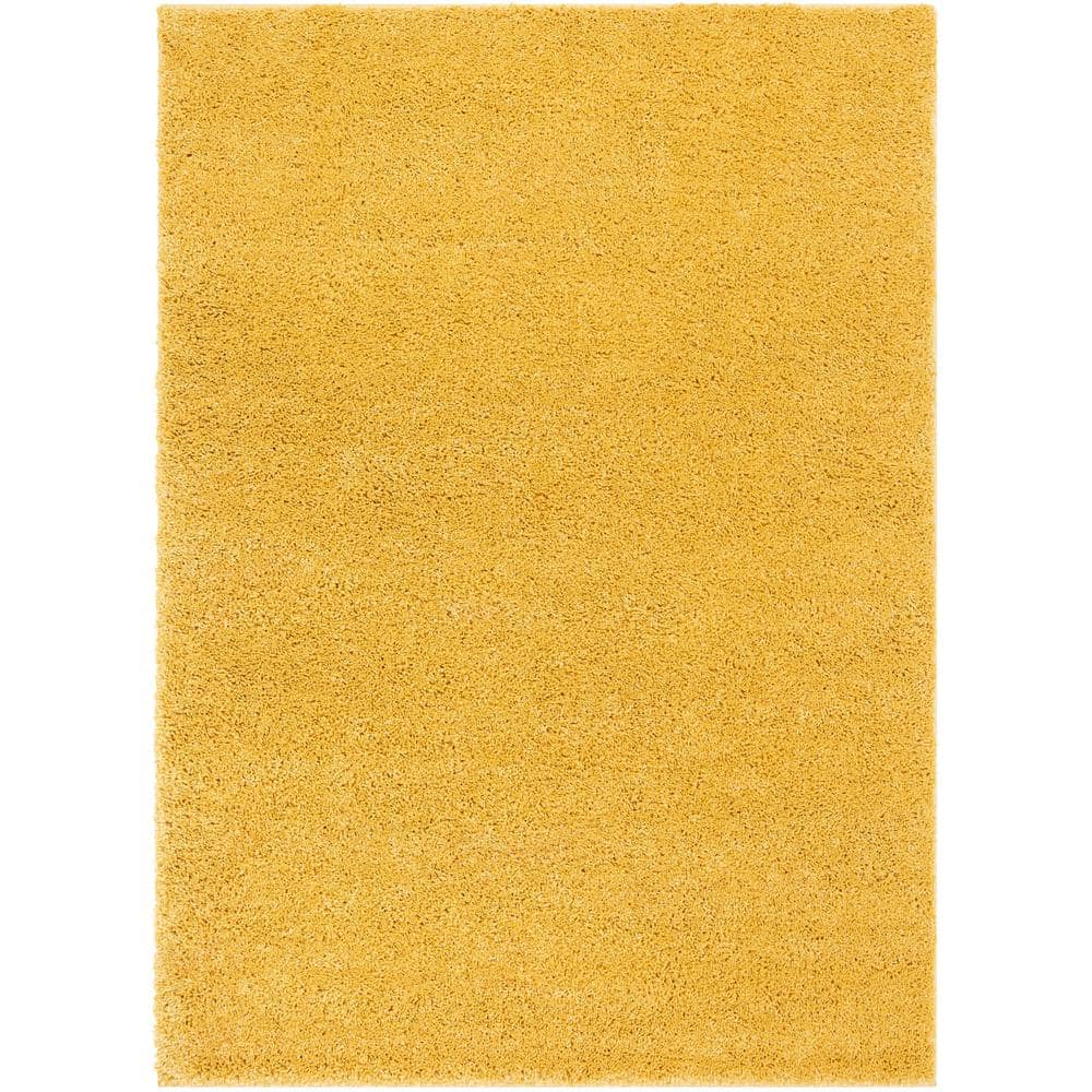 Well Woven Madison Shag Piper Solid Plain Yellow 5 ft. 3 in. x 7 ft. 3