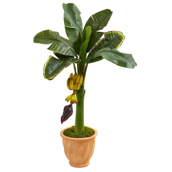 Nearly Natural 3 ft. High Indoor Banana Artificial Tree in Terracotta Planter