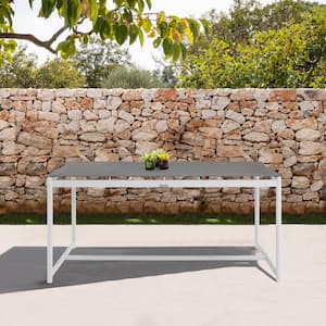 Crown White Aluminum and Teak Outdoor Dining Table with Stone Top