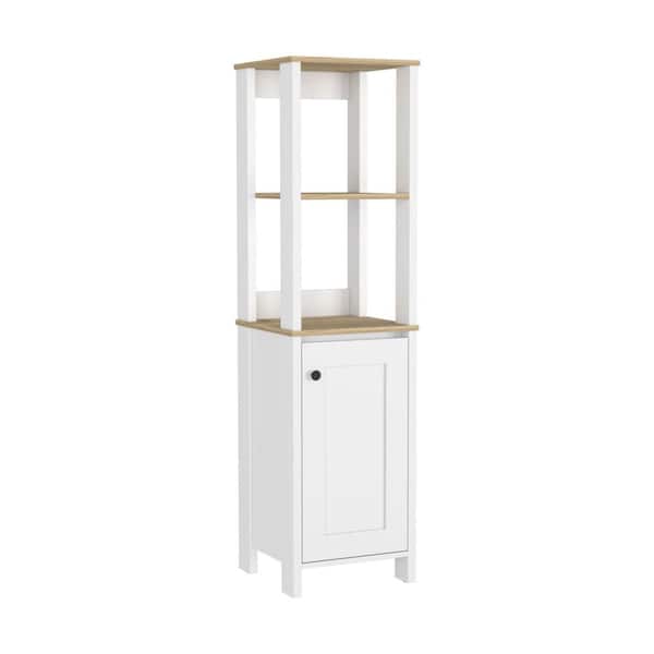 15.7 in. W x 15.7 in. D x 59.3 in. H White Linen Cabinet with 2-Interior Shelves and Open Shelves