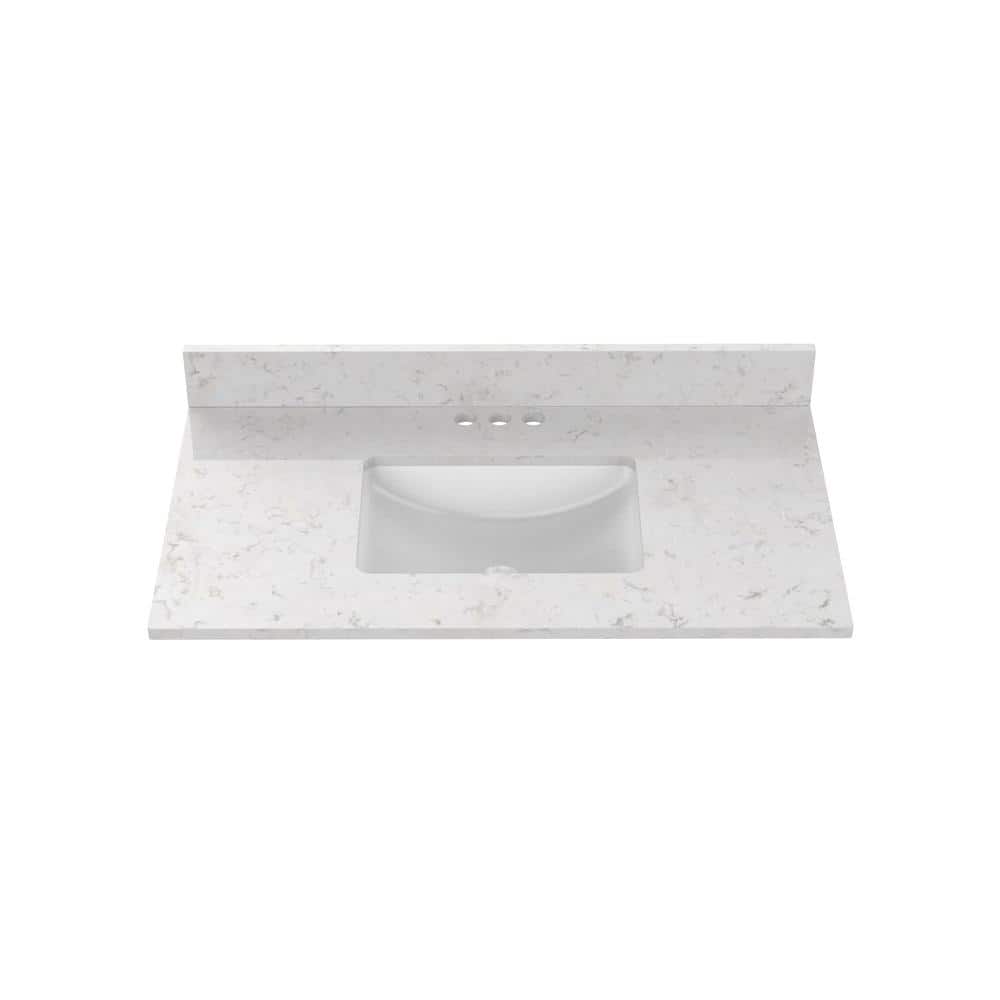 37 in. W x 22 in D Quartz white Rectangular Single Sink Vanity Top in Snow Orchid