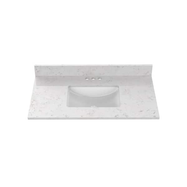 Home Decorators Collection 37 in. W x 22 in. D Quartz Vanity Top in Snow Orchid with White Rectangle Single Sink