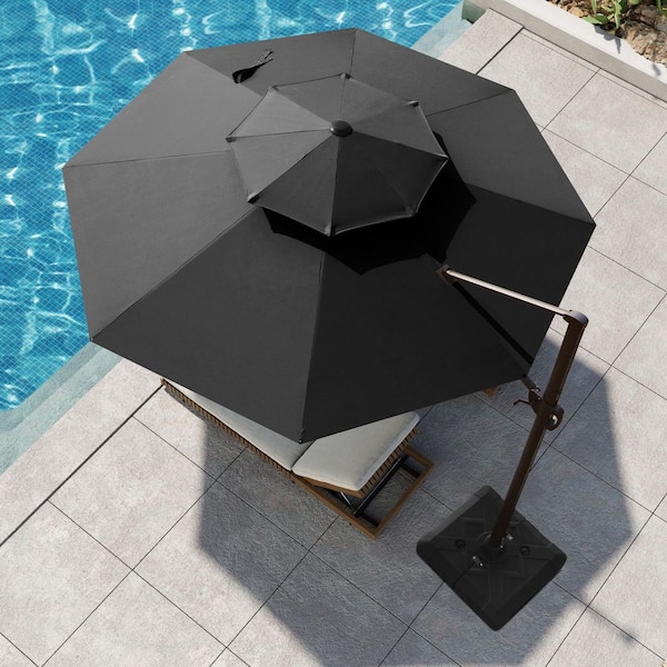 Pellebant 11.5 ft. Octagon Aluminum 360° Rotation Cantilever Offset Adjustable Tilt Patio Umbrella in Black with Fillable Base