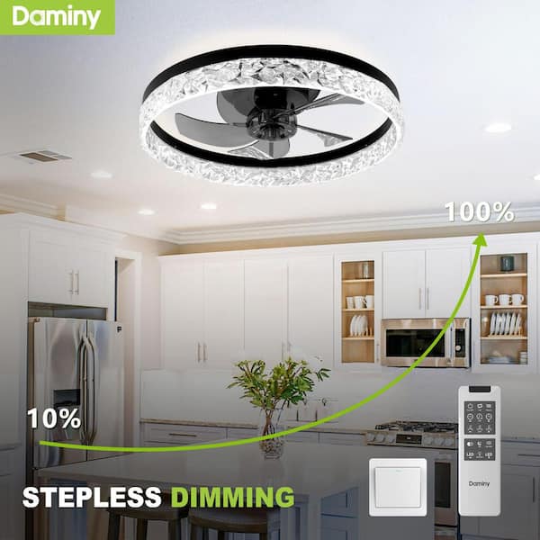 20 in. Indoor Black Ceiling Fans with Lights and Remote, 6CCT Dimmable Low Profile Ceiling Fan with Light