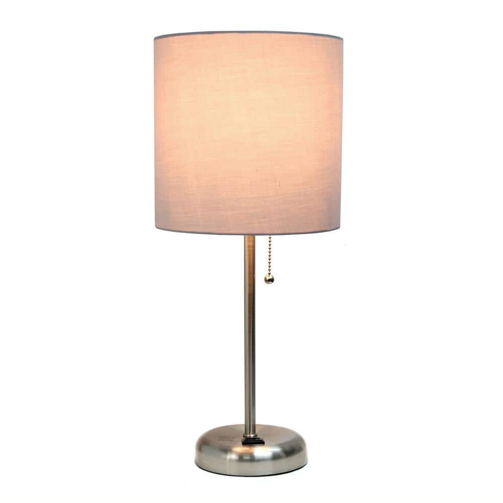 Oslo 19.5" Gray Metal Table Lamp with Fabric Shade and USB Port