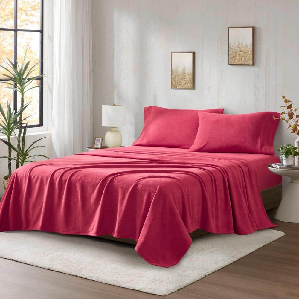 Red Twin XL Micro Fleece Sheet Set with Pillowcase