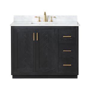 Gazsi 42 in.W x 22 in.D x 34 in.H Bath Vanity in Black Oak with Grain White Composite Stone Top