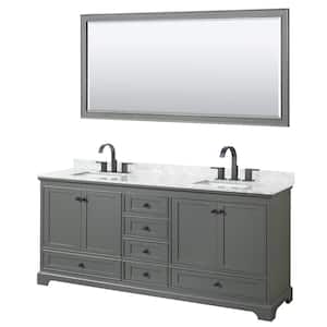 Deborah 80 in. W x 22 in. D x 35 in. H Double Bath Vanity in Dark Gray with White Carrara Marble Top & 70" Mirror