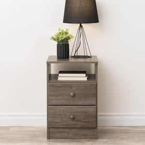 Astrid Drifted Gray Finish 2-Drawer Nightstand with Open Shelf (24.5 in H. x 16 in W. x 15.5 in D.)