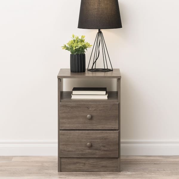 Prepac Astrid Drifted Gray Finish 2-Drawer Nightstand with Open Shelf (24.5 in H. x 16 in W. x 15.5 in D.)