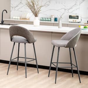 Dark Grey Mixing Fabic/Leatherette Bar Stool with Tapered Metal Legs (Set of 2)