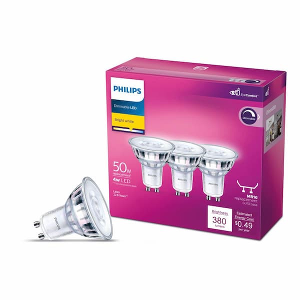 50-Watt Equivalent MR16 GU10 Base LED Light Bulb Bright White 3000K (3-Pack)