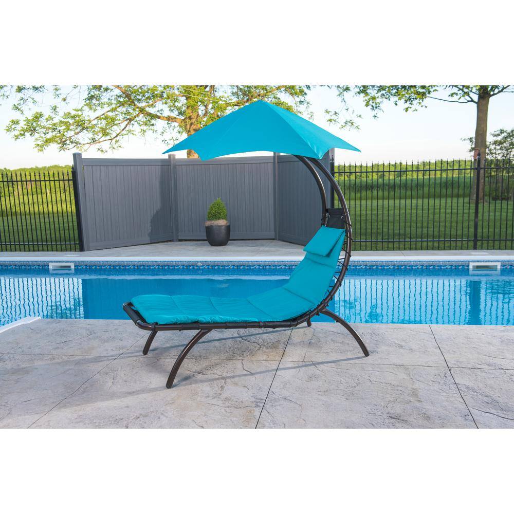 Turquoise Steel Chaise Lounger with Umbrella