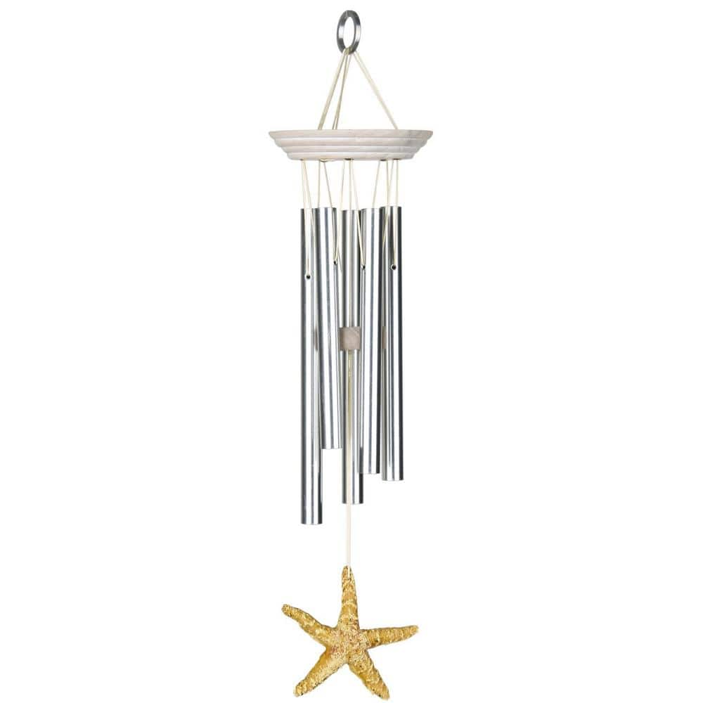 Silver and Gold Seashore Starfish Wind Chime, 14"