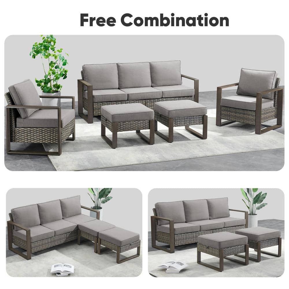 Gray Powder-Coated Steel Outdoor Accent Chairs with Cushions, Set of 2