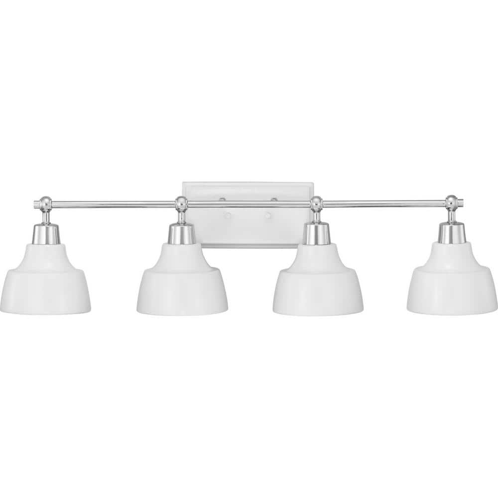 Bramlett Polished Chrome 4-Light Bath Vanity with White Shades