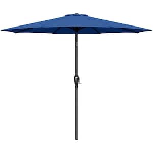 9 ft. Round Outdoor Market Patio Umbrella with Crank and Push Button Tilt in Blue