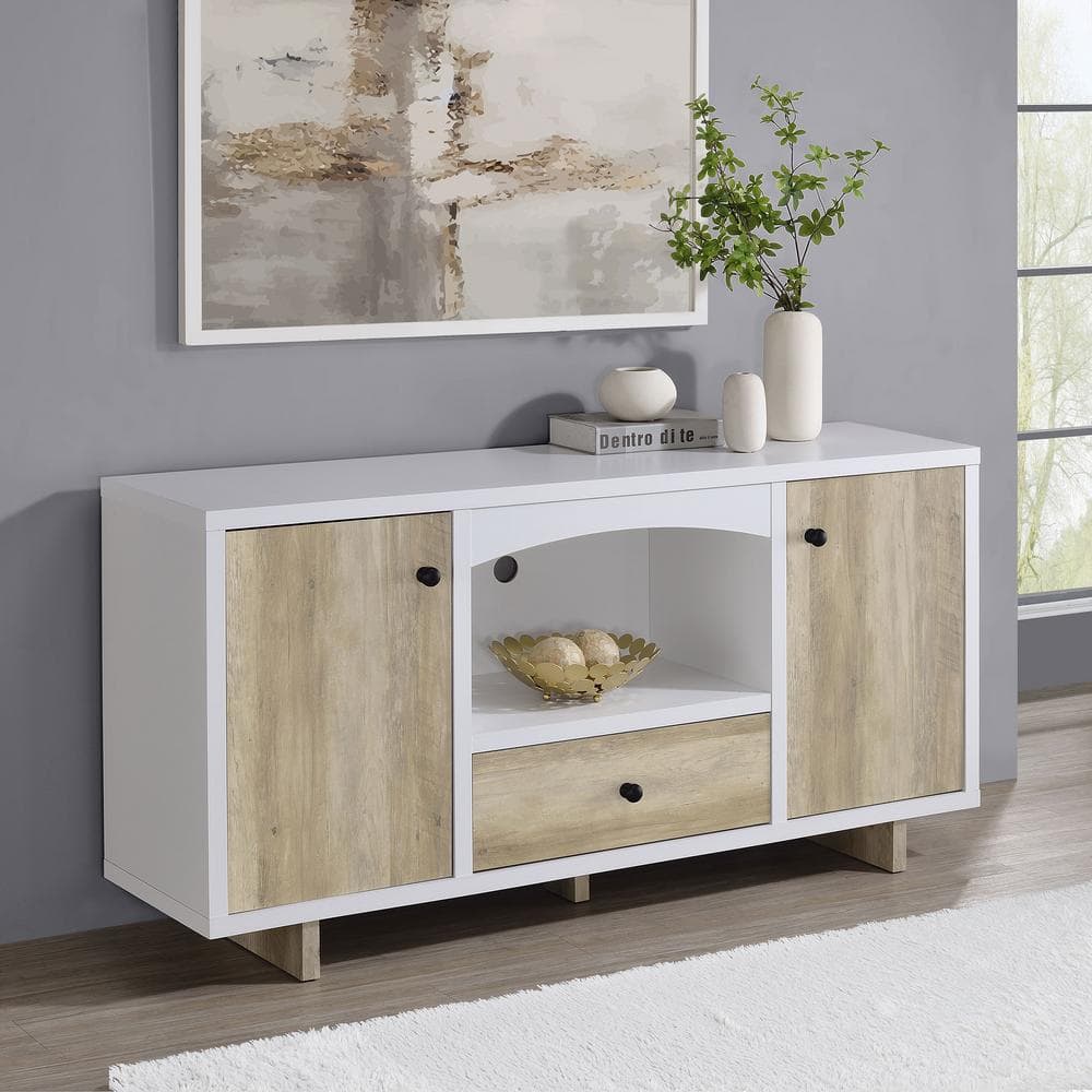 Dalton White and Natural Wood 60" Coastal Credenza