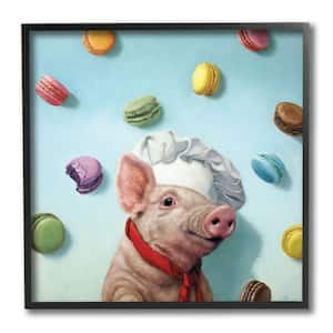 "Adorable Pig Chef with Playful Macaron Pastries" by Lucia Heffernan Framed Animal Wall Art Print 12 in. x 12 in.