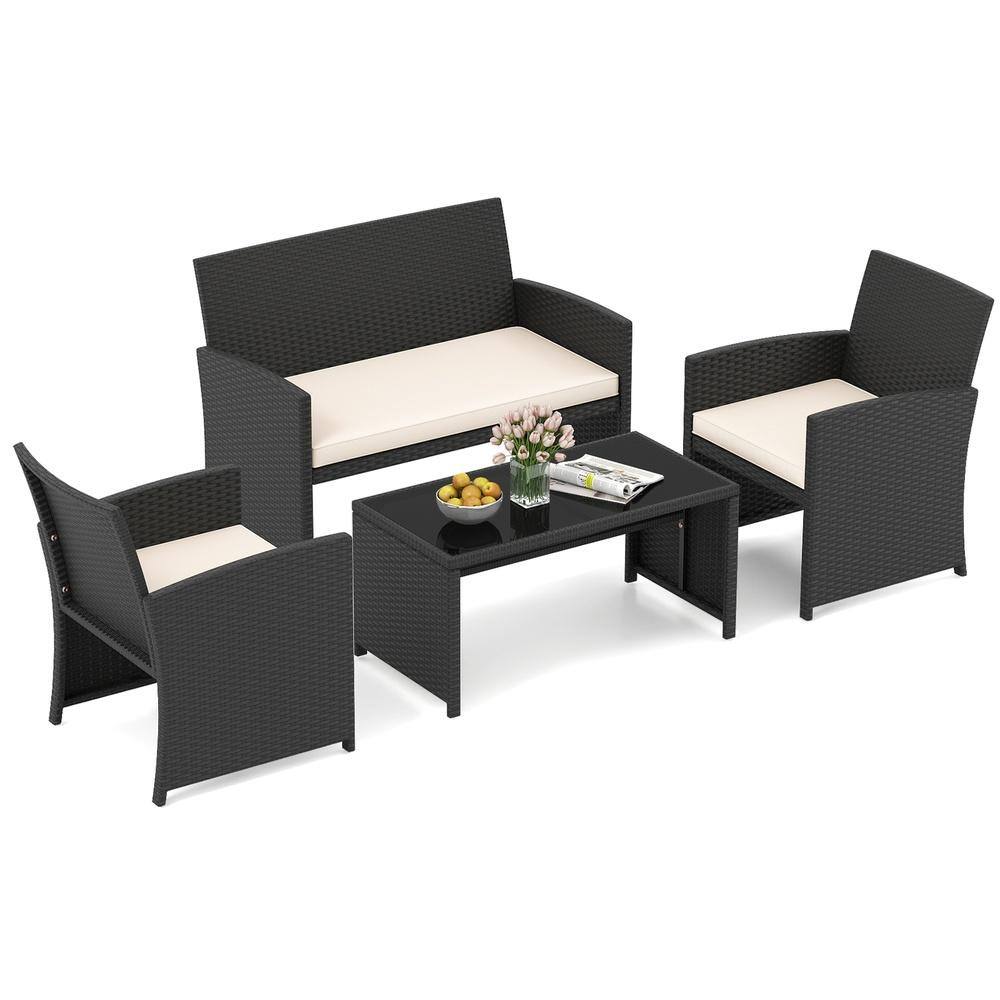 4 Piece Rattan Outdoor Conversation Set with Cushions and Glass Table price history on PriceWatchPro