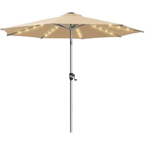 10 ft. Aluminum Patio Umbrella Outdoor Market Umbrella with Push Button Tilt and LED lights in Beige