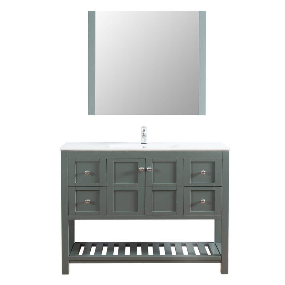 Manhattan 48 in. W x 18 in. D Bath Vanity in Gray with Vanity Top in White 