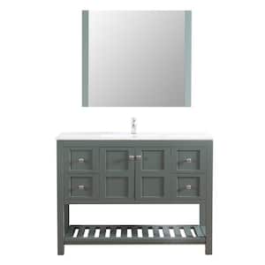 Manhattan 48 in. W x 18 in. D Bath Vanity in Gray with Vanity Top in White with White Basin and Mirror