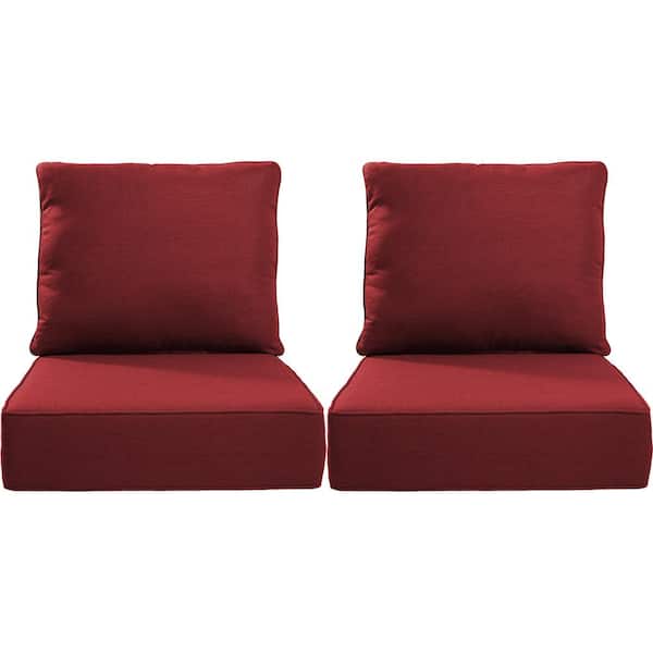 24 in. x 24 in. x 6 in. 4-Piece Deep Seating Water & Fade Resistant Outdoor Lounge Chair Replacement Cushion Set in Red