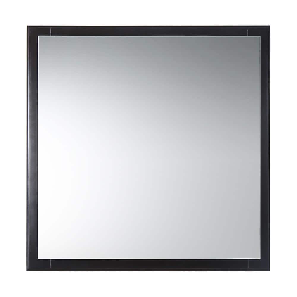 Espresso Carved Wood 32" Modern Bathroom Vanity Mirror